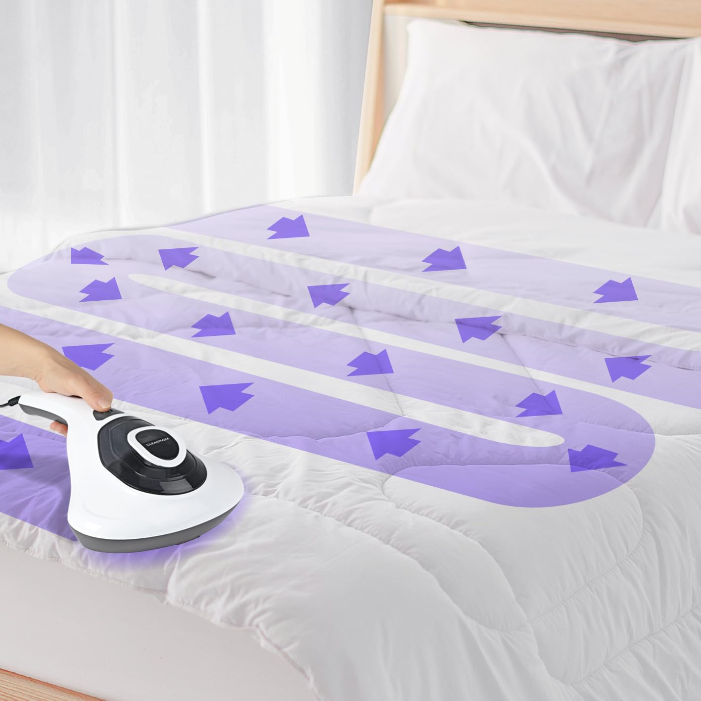 CLEANmaxx Aspirador antiácaros con vibración, aspiradora antiácaros para colchones y Superficies de Revestimiento, Elimina el 99,9% de los ácaros, aspiradora de Mano con luz UV-C y Filtro HEPA para