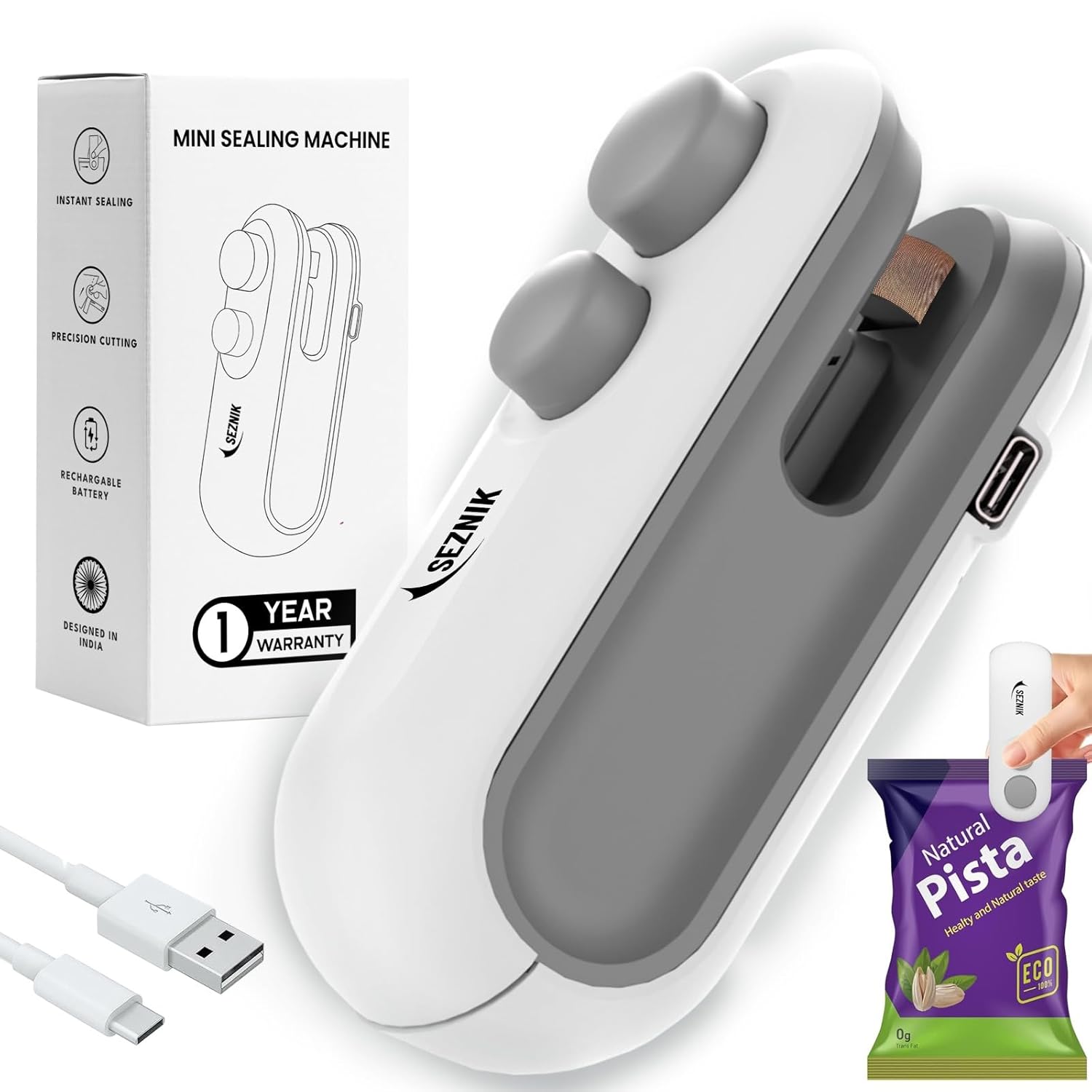 Seznik Sealing Machine for Food Packets – Portable Handheld Sealing for Food Packets, Snacks, Chips, Fresh Storage – Mini Sealing Machine, 1 YEAR Warranty (White) Seznik Sealing Machine for Food Packets – Portable Handheld Sealing for Food Packets, Snacks, Chips, Fresh Storage – Mini Sealing Machine, 1 YEAR Warranty (White)