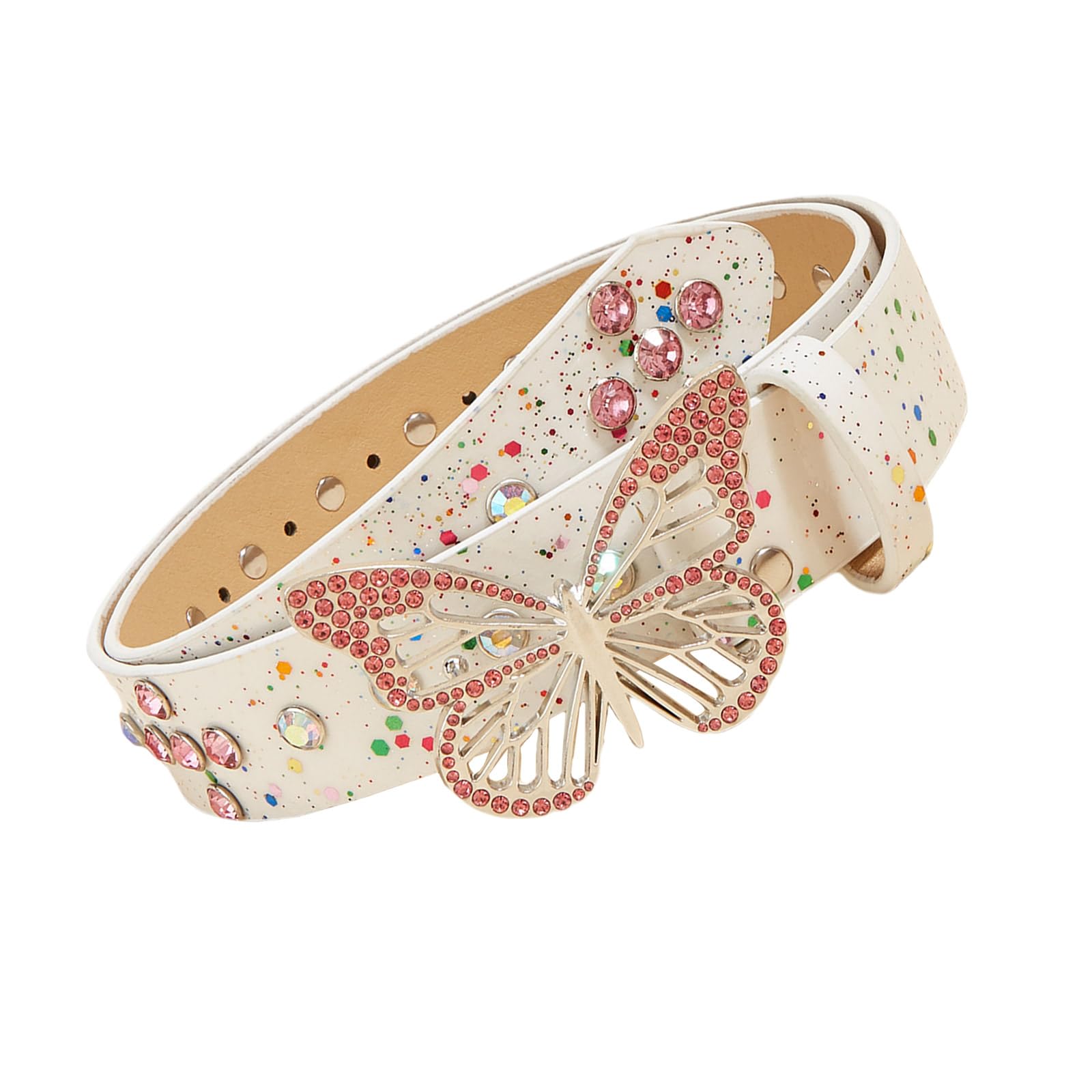 Maxtonser Punk Rhinestones Buckle Belts Woman Locomotive Butterfly Waist Belts Western Cowgirl 2000s Girls Belt for Jeans Men