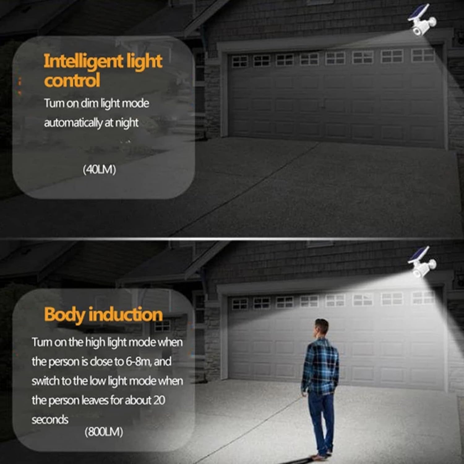 Lumière Solaire Caméra De Sécurité Factice Extérieure CCTV Lumière Solaire à L’extérieur avec Détecteur De Mouvement Applique Murale étanche Survei, White, 800LM-6500K