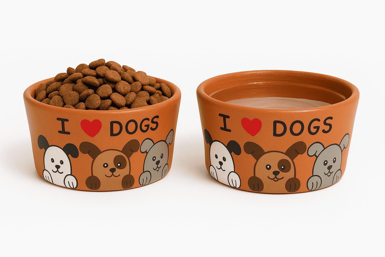 Comedouro e Bebedouro para Cachorros – Kit com 2 Tigelas de Barro Pintadas à Mão, Feitas