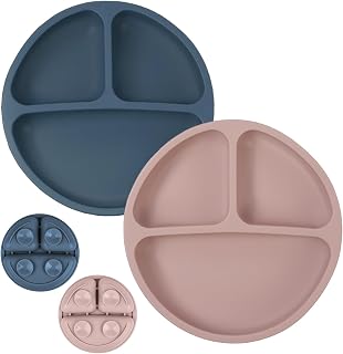 Aolso Silicone Plate with Non Slip Suction Cup, 2 Pack Silicone Baby Plates, Baby Suction Cup Antifouling Plate for Kids, BPA Free Dark Grey/Brown