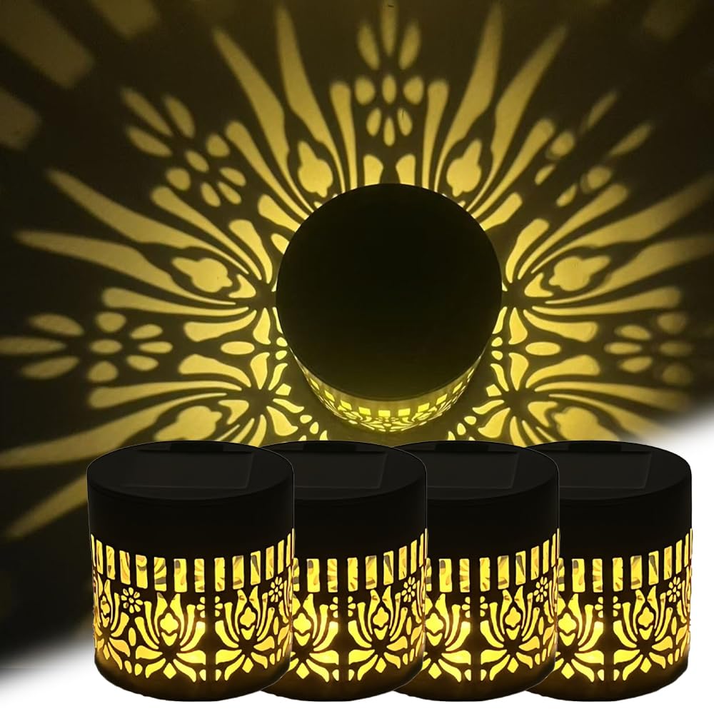 Decorative Solar Mandala Lights, 2026 New Man-dala Theme Waterproof Fence Light, IP65 Waterproof Solar Fence Lights, Outdoor Deck Step Wall Lights for Garden Patio Backyard Yard Decor (4, Peony)