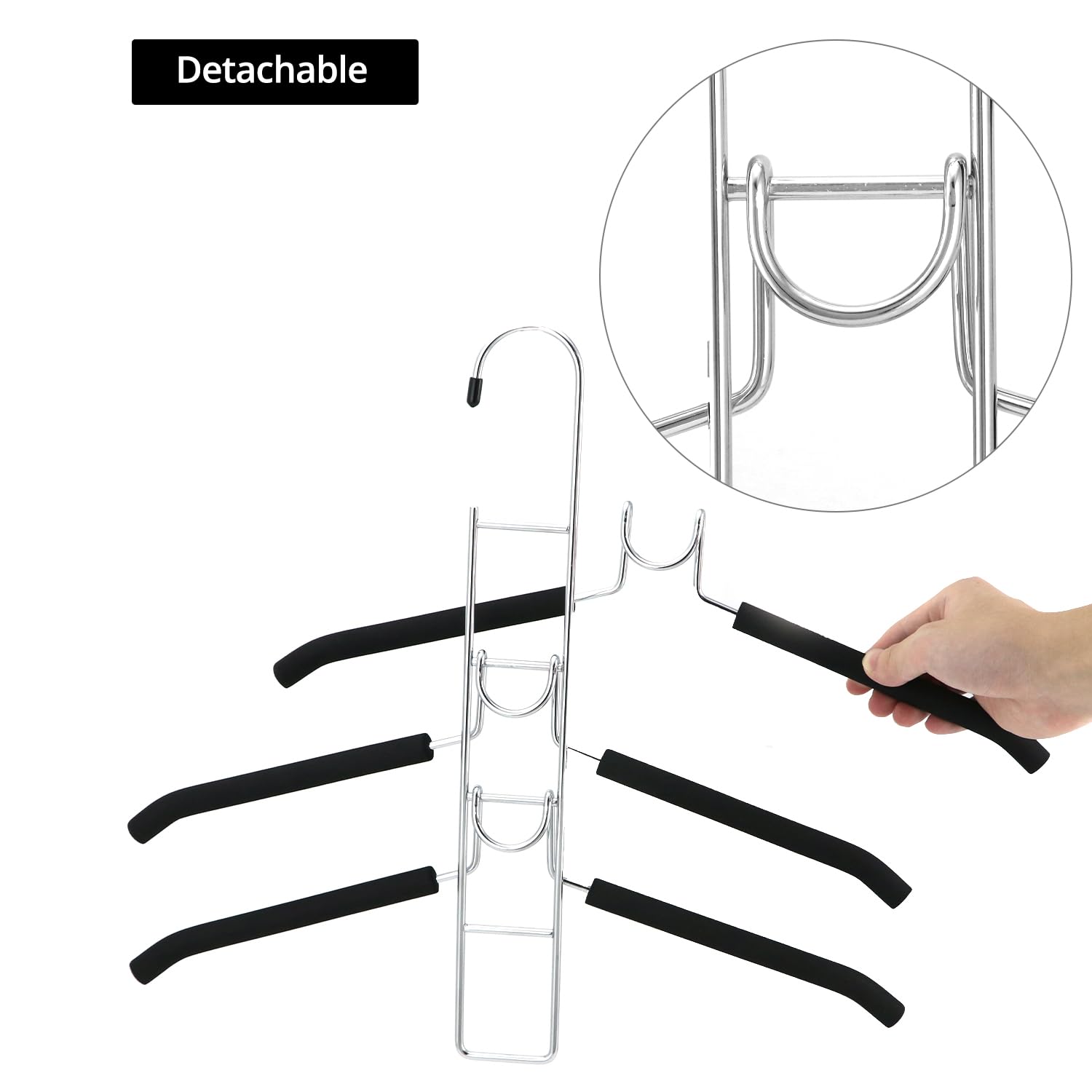 QWORK Kleiderbügel, platzsparend, strapazierfähig, 5-in-1, mehrschichtige Metall-Kleiderbügel mit rutschfestem Schaumstoff, für T-Shirts, Blusen, Mäntel, Anzüge, Pullover, T-Shirts, 4 Stück