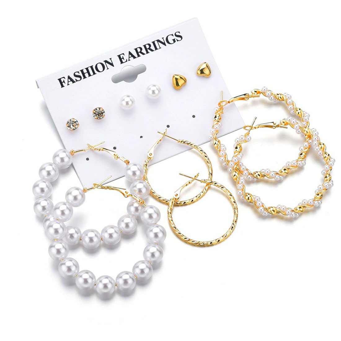 Pearl Hoops & Stud Earring Set- Combo of 12 Pairs