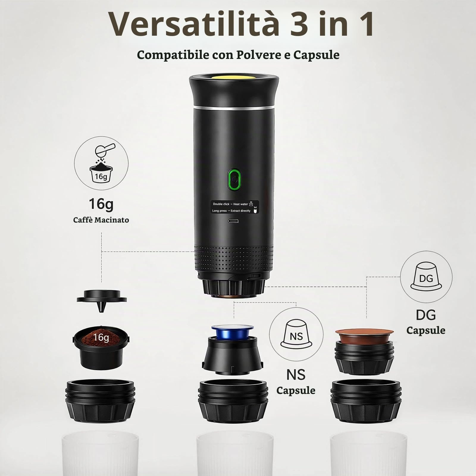 Macchinetta Caffe Portatile, 3 In 1 Elettrica Macchinetta Caffè Espresso