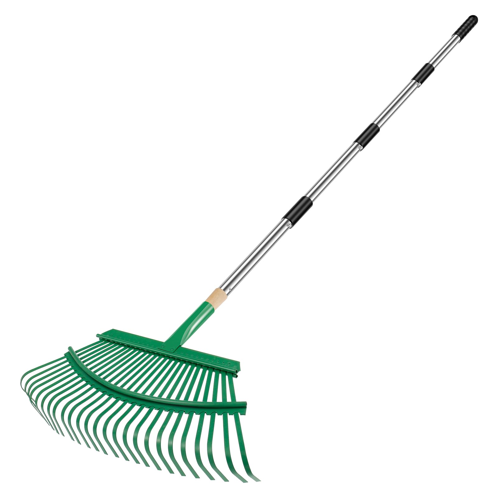 Rastrello regolabile in metallo con 25 denti, manico lungo 98-134 cm, robusto design antiscivolo, perfetto per la pulizia di prato, giardino e cortile, attrezzo versatile da giardino