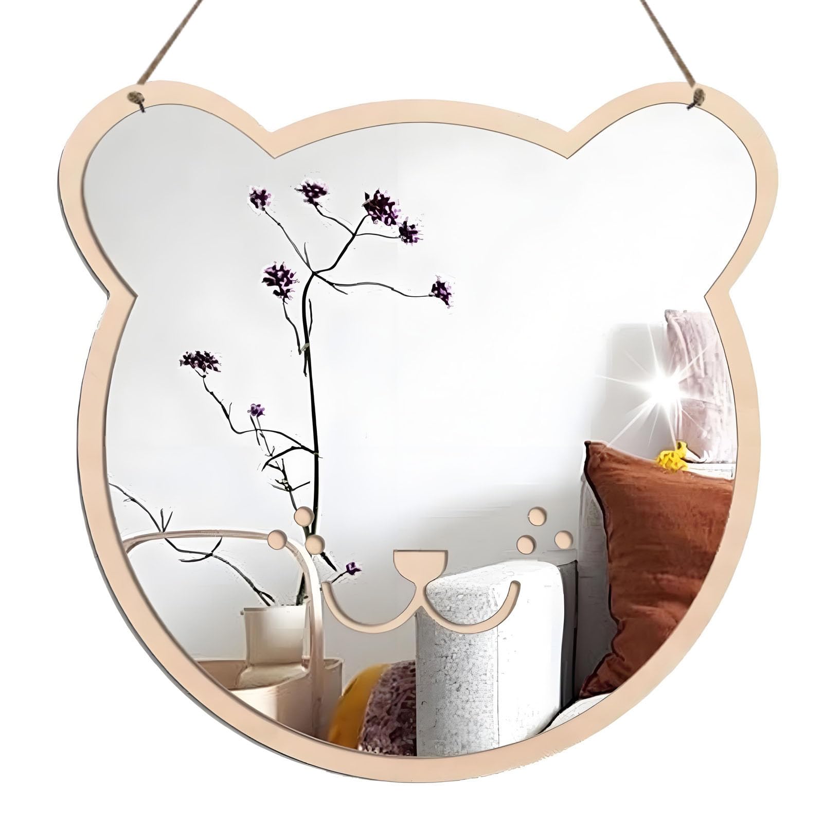 Pursuestar Wooden Plastic Mirror for Wall - Kids Safety Acrylic Non-Glass and Unbreakable Hanging Mirror for Kids Boys