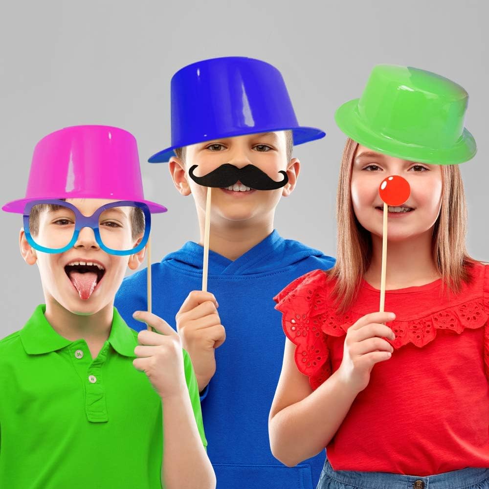 ArtCreativity Neon Plastic Top Hats, Set of 12, Vibrant Party Hats for Kids, Durable and Comfortable, Neon Supplies and Accessories for Birthday Party, Wedding, Mardi Gras, Halloween : Toys & Games