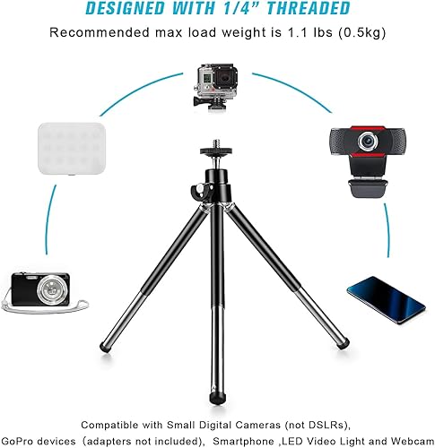 Miniatura 2 de Mini trípode para cámara web y teléfono, soporte de cámara web extensible de metal con soporte para teléfono, trípode para cámara web