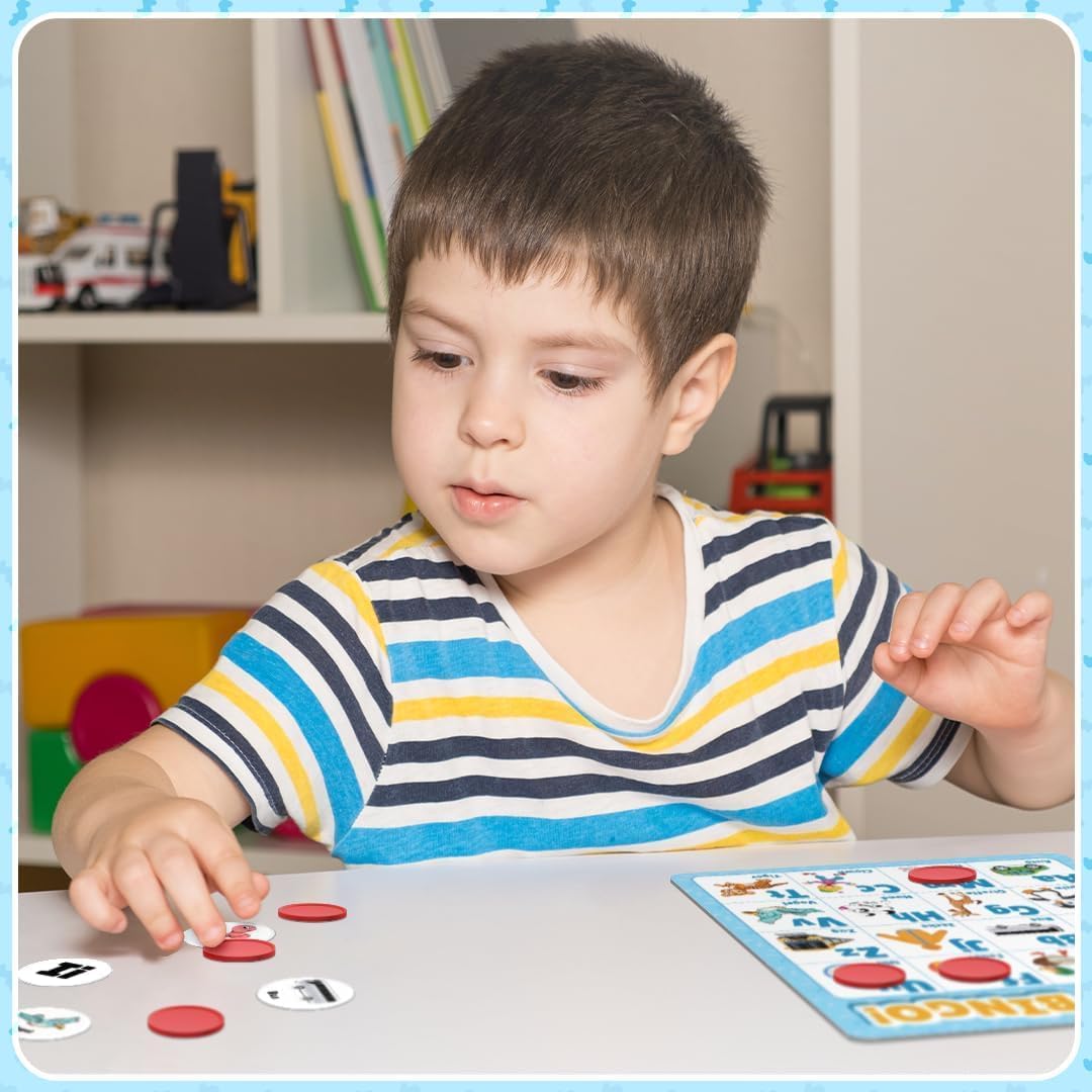 NIYYAH Nauka liter ABC Bingo gra edukacyjna dla dzieci od 4, 5, 6 lat, dla początkujących w szkole, do szkoły podstawowej, przedszkola, 1 klasa, prezent na rozpoczęcie szkoły, dla dziewczynek i
