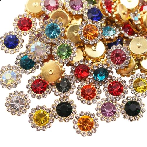 Goiern 100 Stück 12 mm Strasssteine zum Aufnähen Glas Metall Basis Nähblumen Krallen Rhinesteine für Kleidung Schuhe Ohrring Gurt Handwerk Nähzubehör