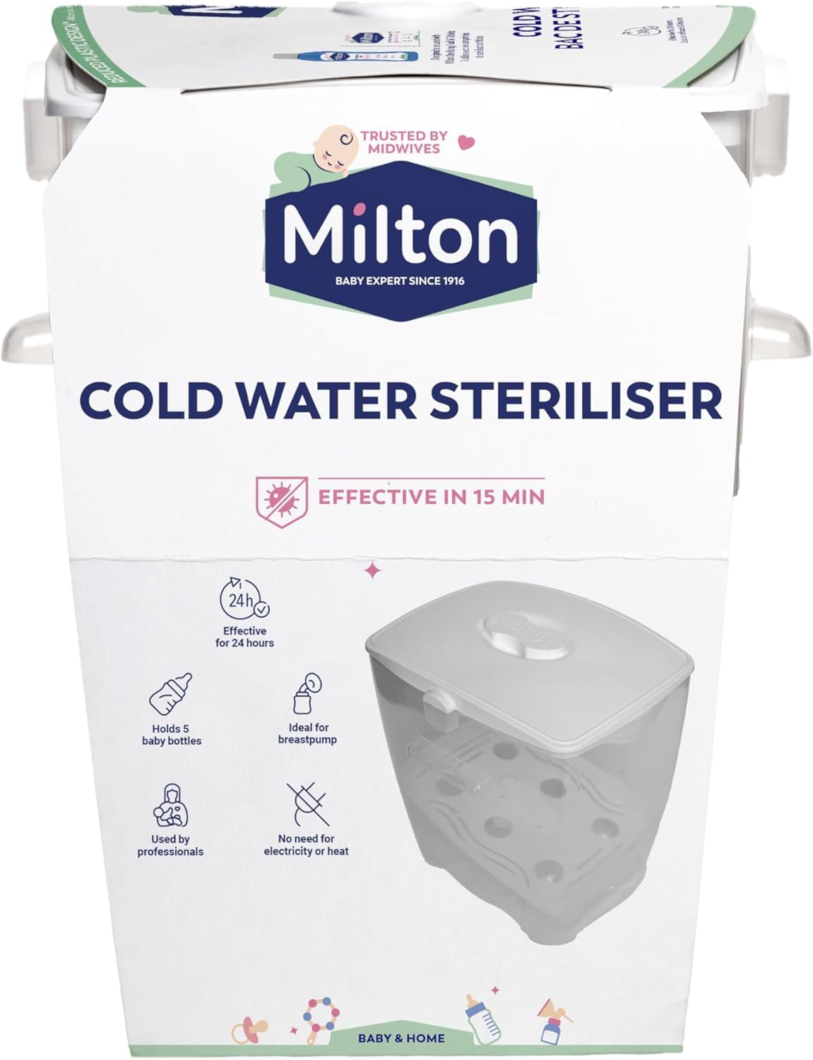 MiltonBaby Cold Water Steriliser (White) – Baby Bottle & Accessories Steriliser – No Electricity Needed – Packaging May Vary
