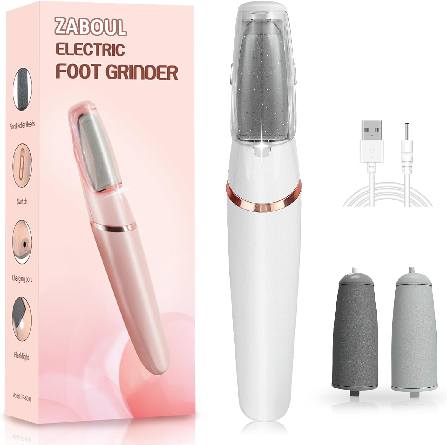 Electric Foot Callus Remover, Callus Remover for Feet Rechargeable Portable Pedicure Tool Kit, Smooth Pedicure Wand for Feet Care, Removes Dry Hard & Dead Skin Ideal Gift (White)