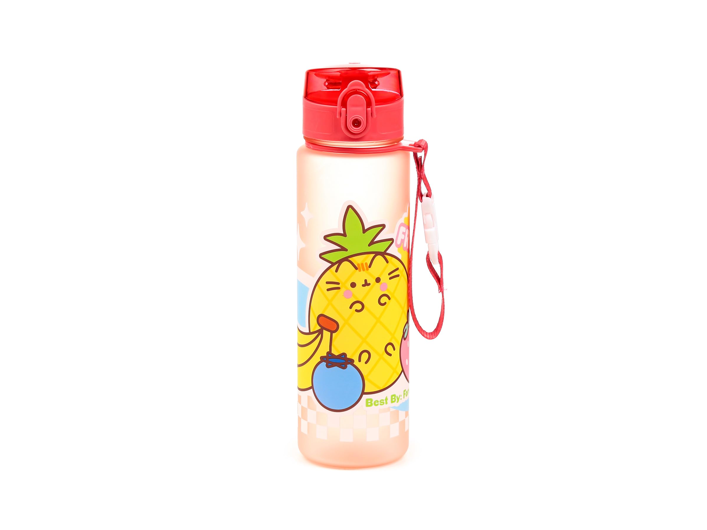 Puckator Pusheen the Cat Fruits Pop Top 600ml Shatterproof Bottle - Reusable Insulated Active Water Bottle Flask For Girls And Boys With A Carry Handle & Straw - Bpa Free - For School Nursery