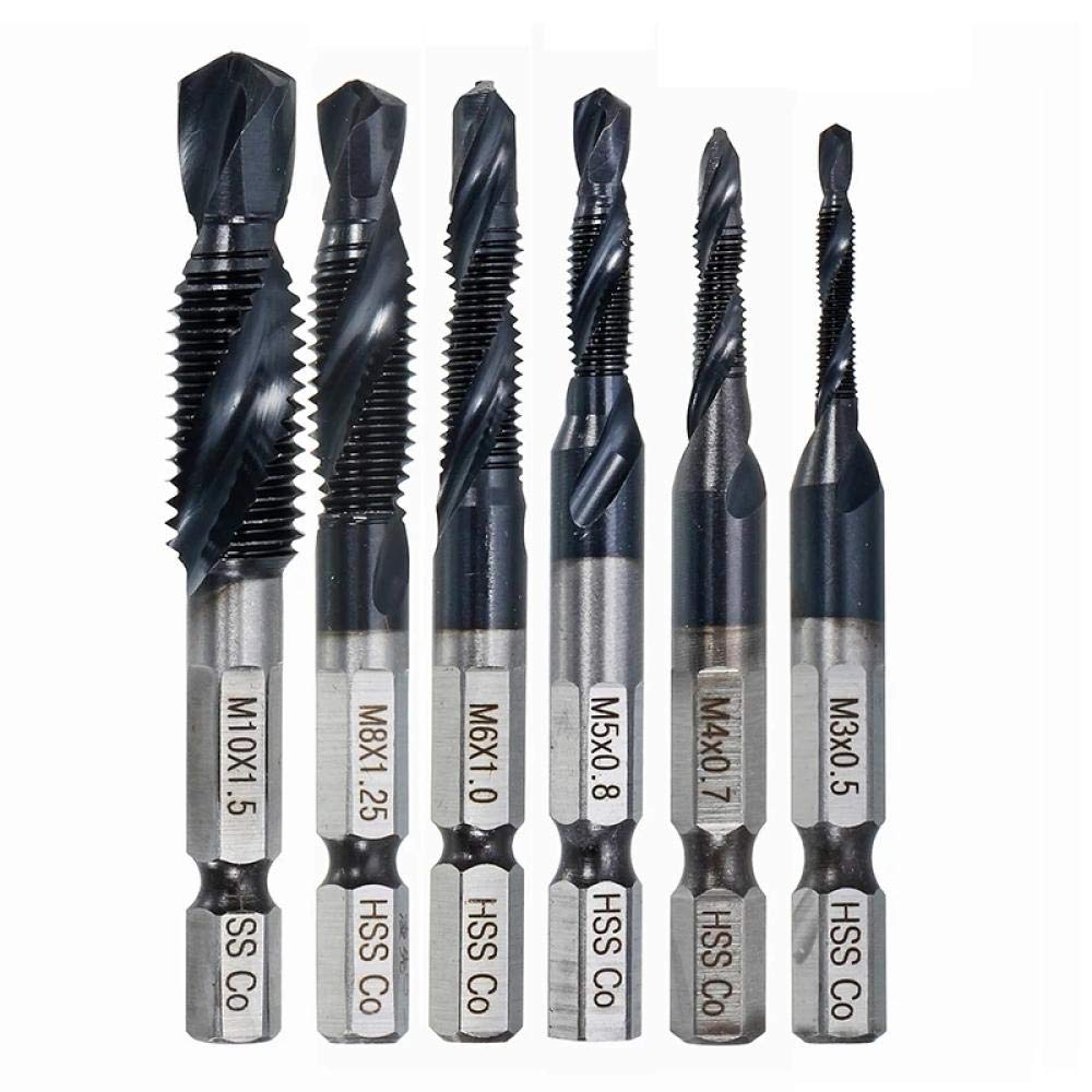 6pcs M3-M10 Combinazione Trapano Bit Set Bit Set HSS-Co Tialn Coated HRC89 1/4 "Shank Debrir CoverSink Bits per la perforazione dell'acciaio 304