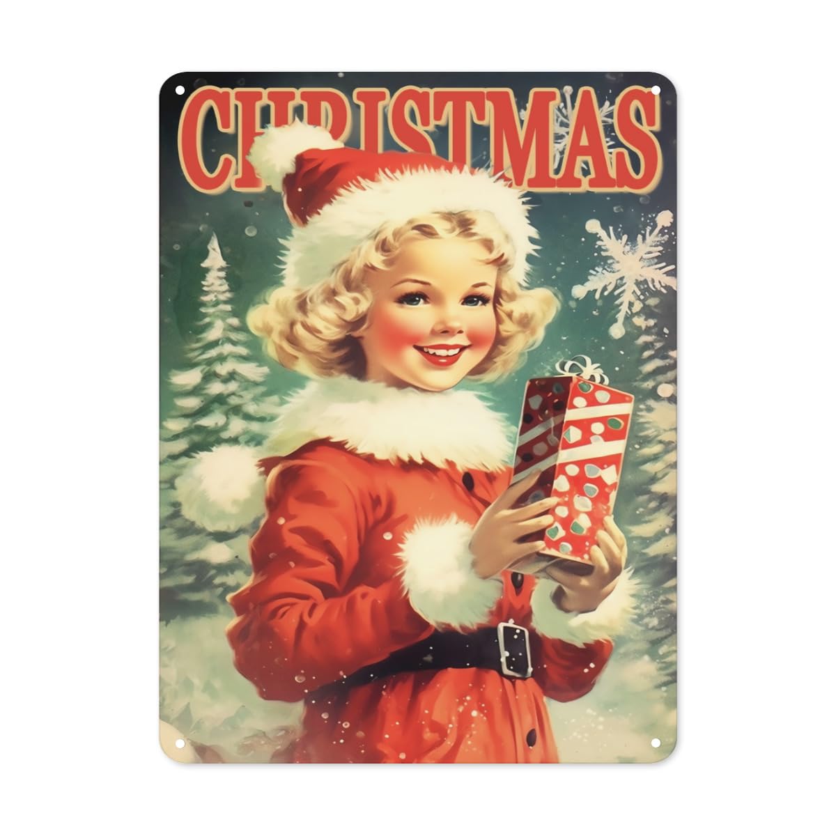 peiyeety Christmas Girl Retro Metal Sign Vintage Tin Sign Merry Christmas Sign for Plaque Poster Cafe Wall Art Gift 8"x12"