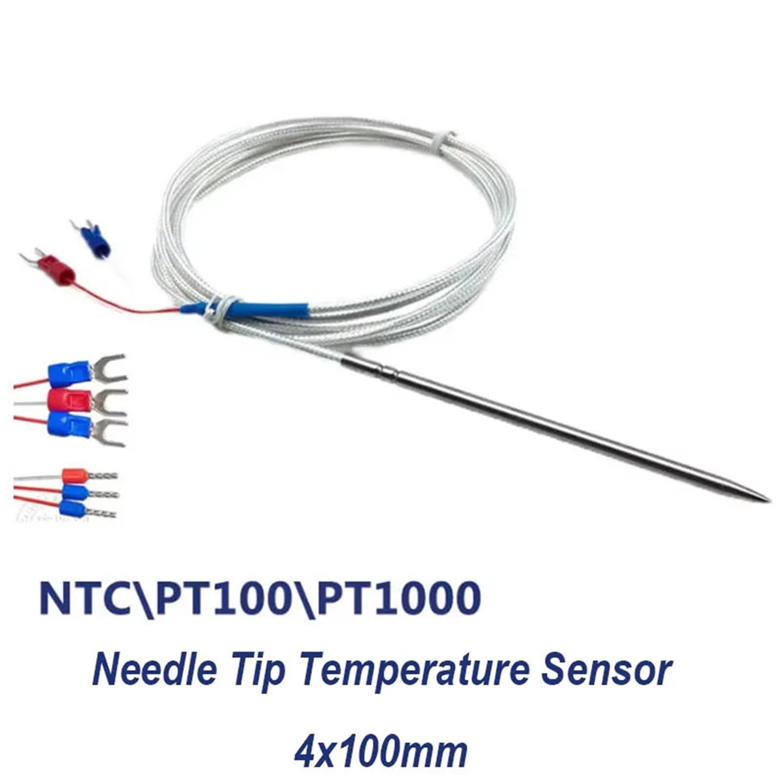 Termopar de resistencia térmica con punta de aguja NTC10K/PT100/PT1000 insertado en acero inoxidable SUS304 de grado alimenticio de 4 x 100 mm(PT100 Cable5m)