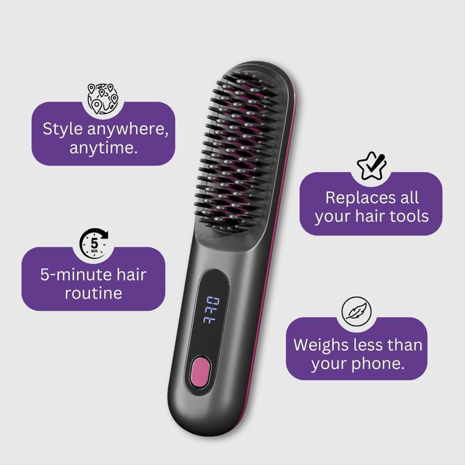 Cocoony Brosse Cheveux Bouclés et Brosse Chauffante 2026, 3 Réglages de Température & Écran LED, Brosse Coiffante Portable pour Cheveux Courts (Blanc et blanc) - 4