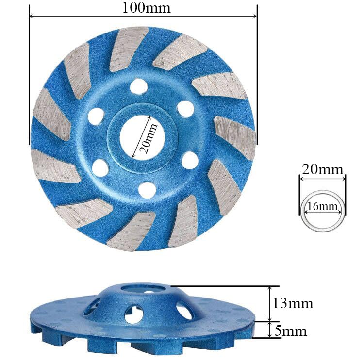Miniatura 2 de Cedilis Paquete de 5 muelas abrasivas de hormigón, rueda de copa de diamante resistente de 4 pulgadas para amoladora angular, 11 segundos, azul