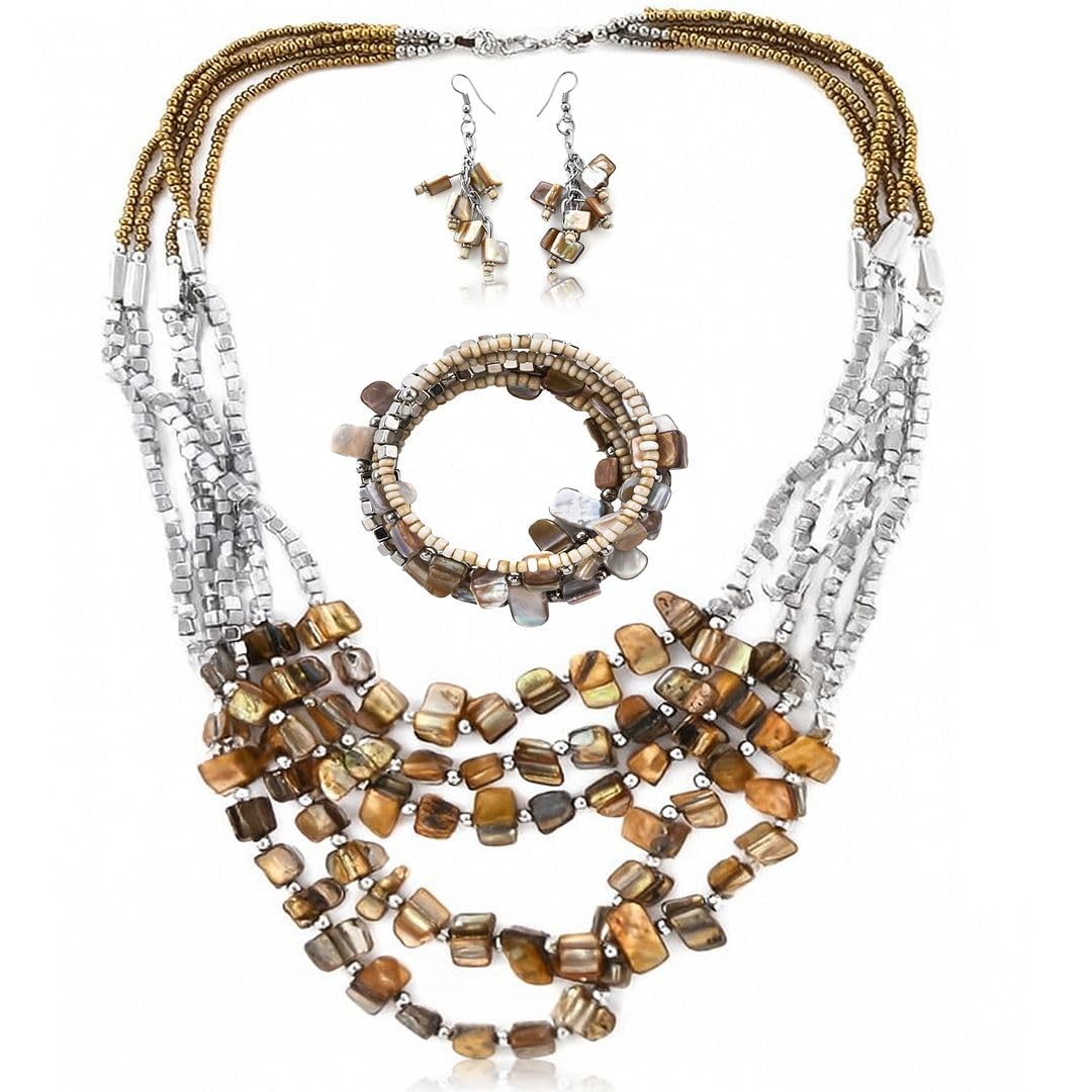 Costume Jewelry Sets for Women - Beaded Bracelet Earrings and Necklace Set - Handmade Seed Beads Vintage Summer Beach Boho Jewelry - Birthday