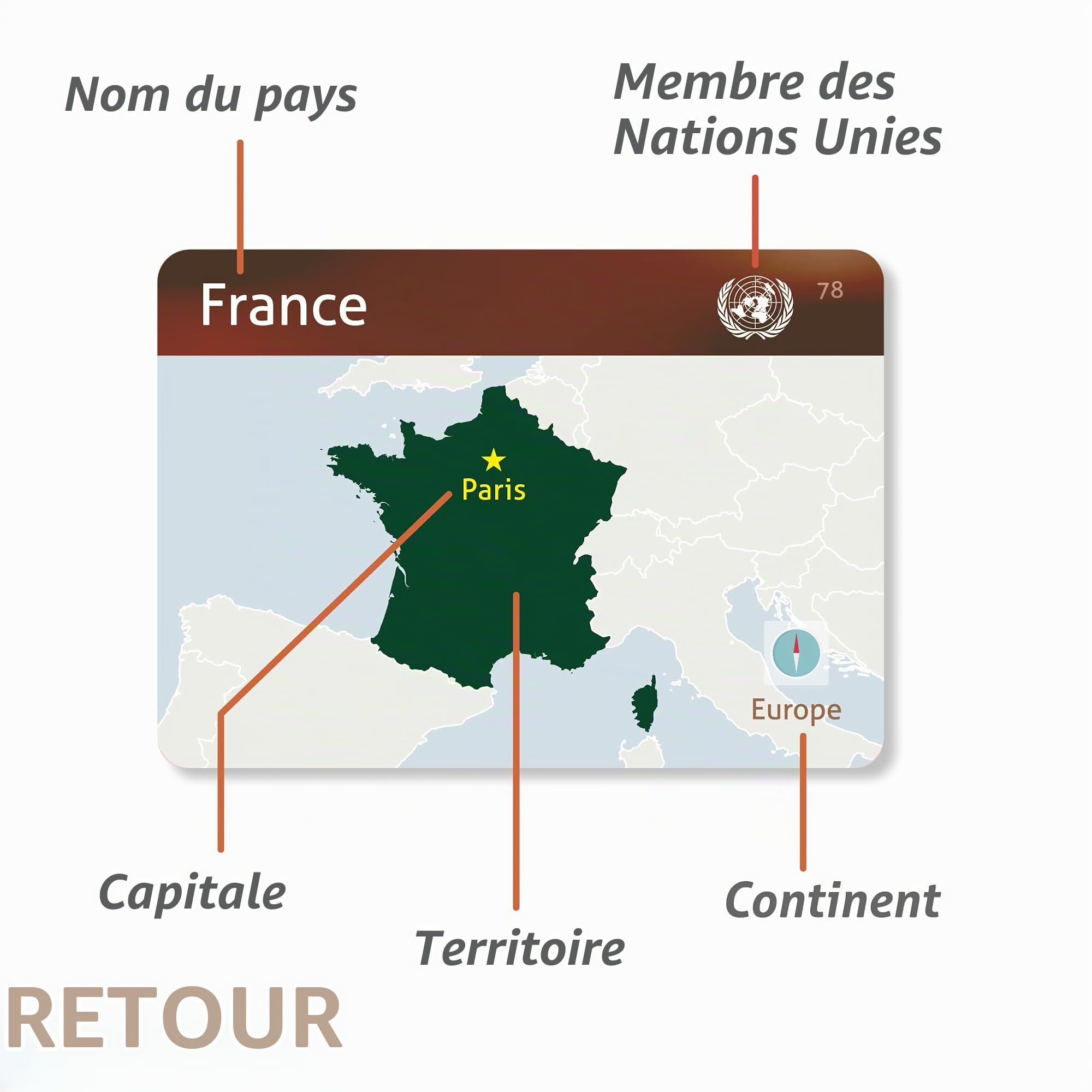 Collection de cartes éducatives avec drapeaux de pays (ensemble complet de qualité supérieure)