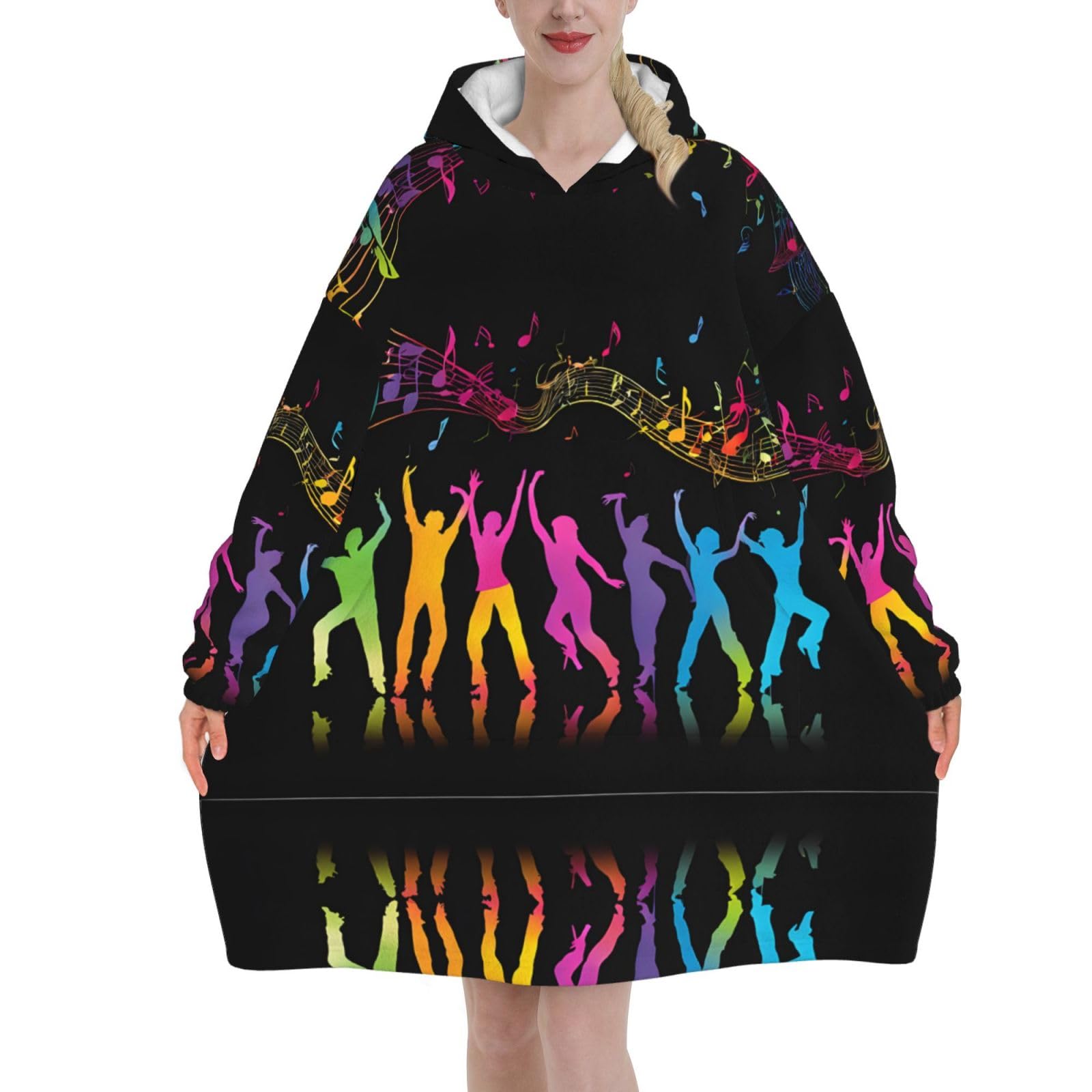 Dance With Music Print - Coperta oversize con cappuccio, in flanella, indossabile, unisex, per adulti, donne, uomini, soffici e confortevoli