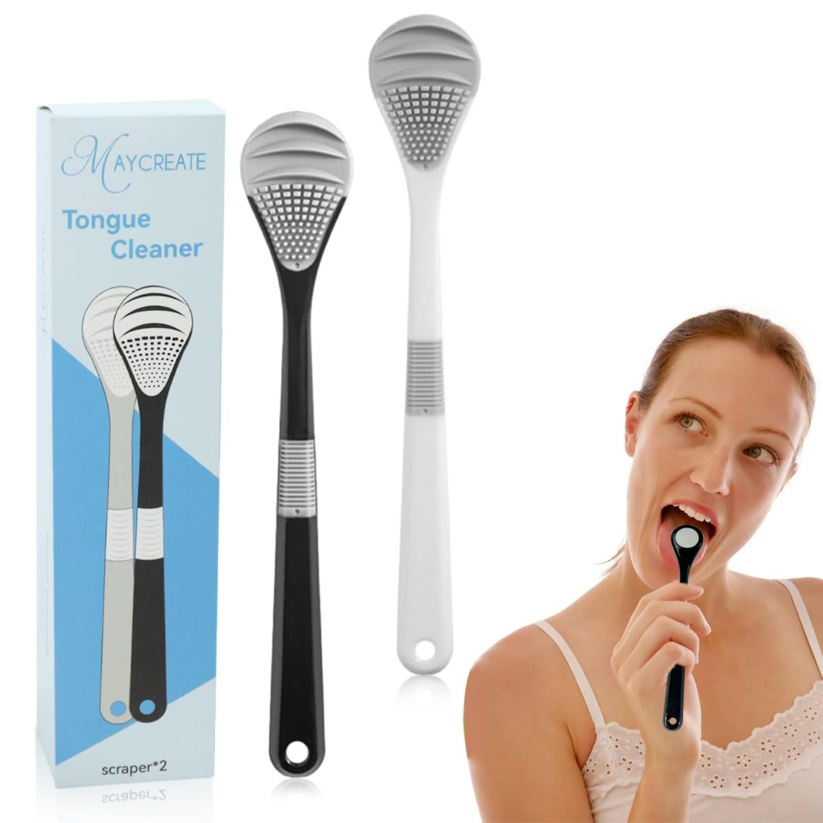 MAYCREATE® Tongue Cleaner Adults, 2Pcs Silicone Tongue Scraper Soft Tounge Cleaner Helps Fight Bad Breath Tough Cleaner Fan Shape Tung Cleaner Tongue Brush
