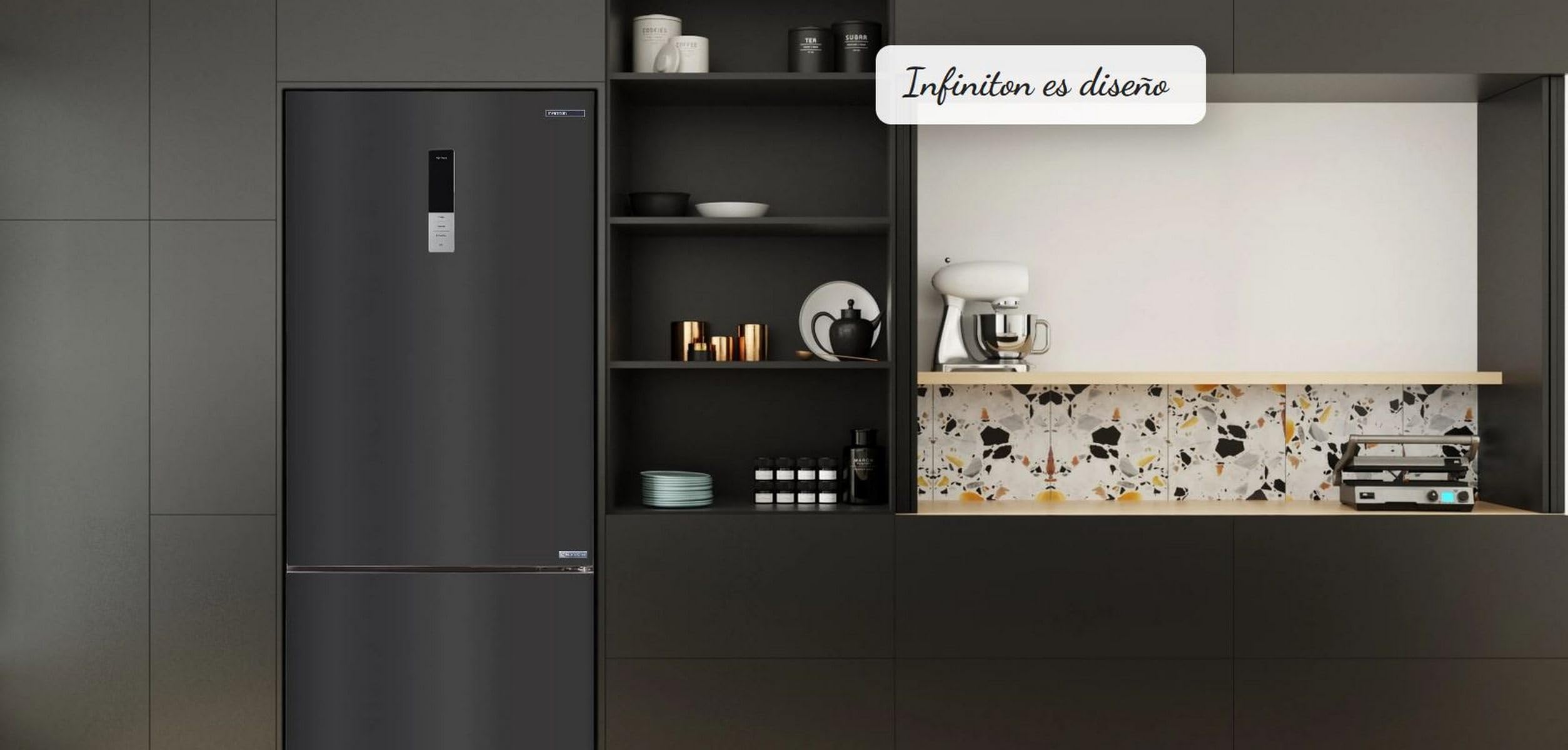 INFINITON Frigorifico Combi FGC-432WC85DEK, 442 Litros, Ancho Especial de 70 cm, Inverter, No Frost Total, Fast freezing, Alarma óptica y acústica de puerta abierta, E, Dark Inox