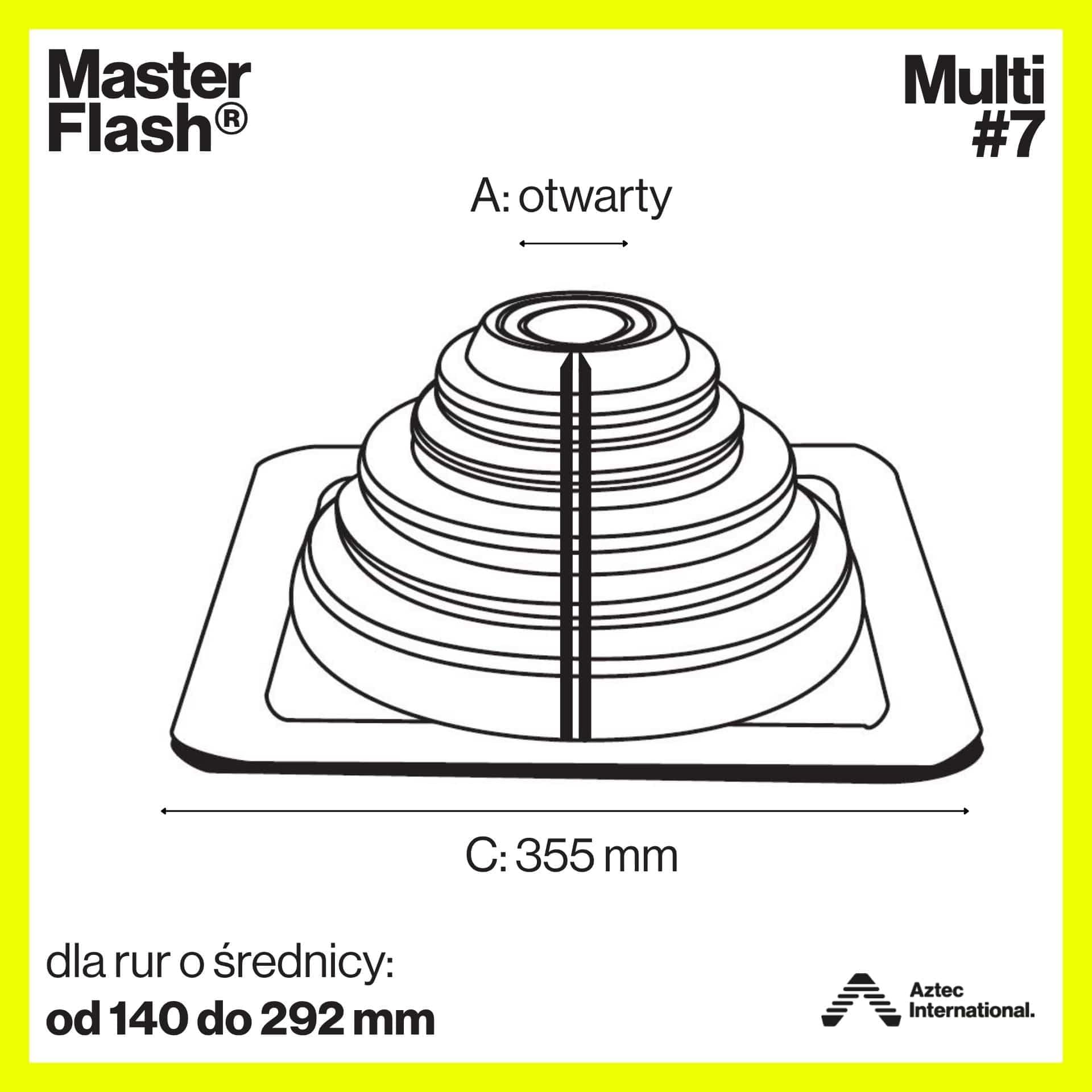 MASTER FLASH Multi 7 - Elastyczny kołnierz dachowy EPDM - Przejście dachowe - Uszczelnienie Odporne na warunki atmosferyczne - Uniwersalne zastosowanie - Wentylacja Komin, 140-292 mm