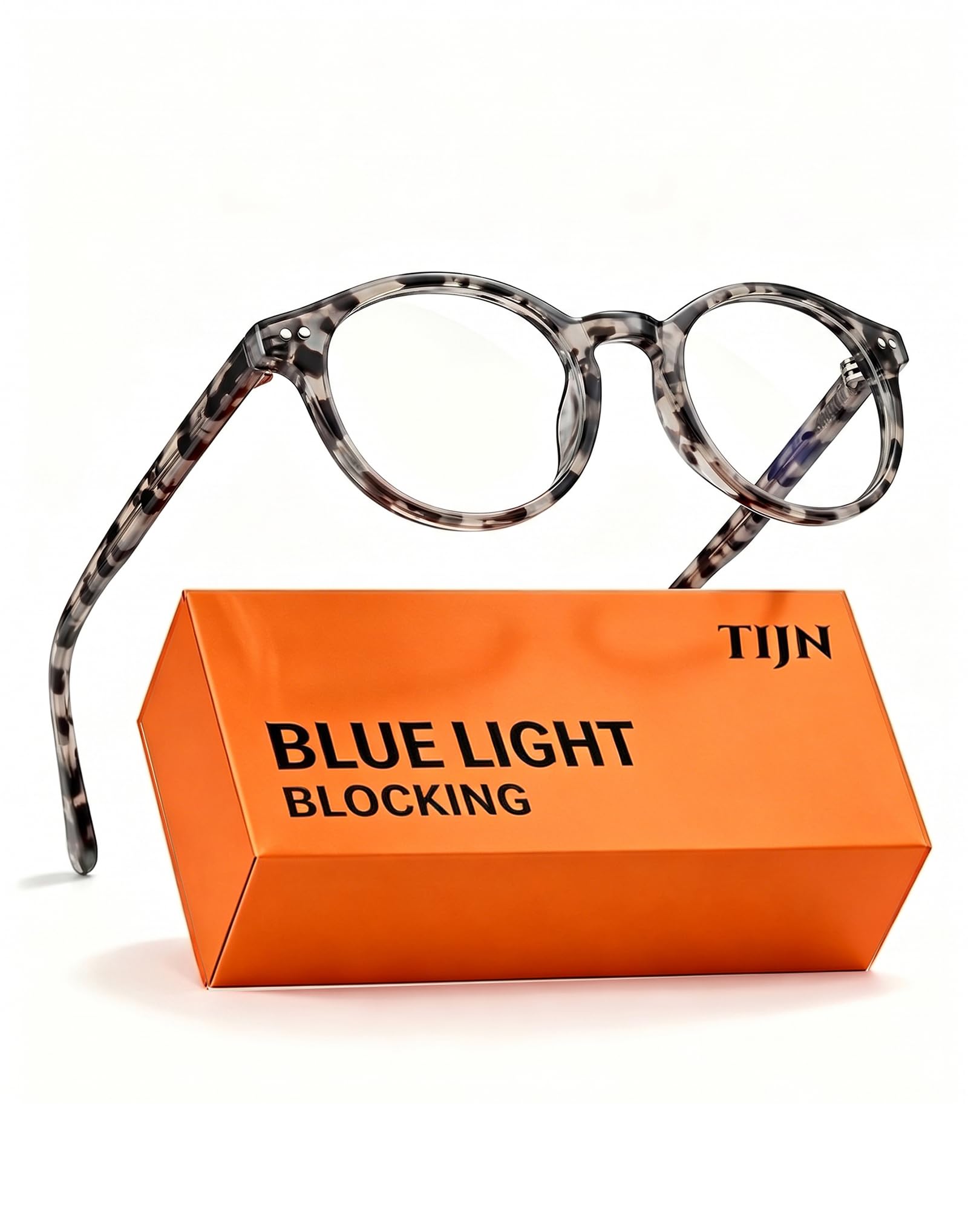 TIJN Blue Light Blocking Glasses Men Women,Vintage Round Frame Eyeglasses | Flexible Lightweight Frames,Red Orange Clear Lens for Computer Gaming Sleep Daily,Anti UV Blue-Ray Glare Screen Fatigue