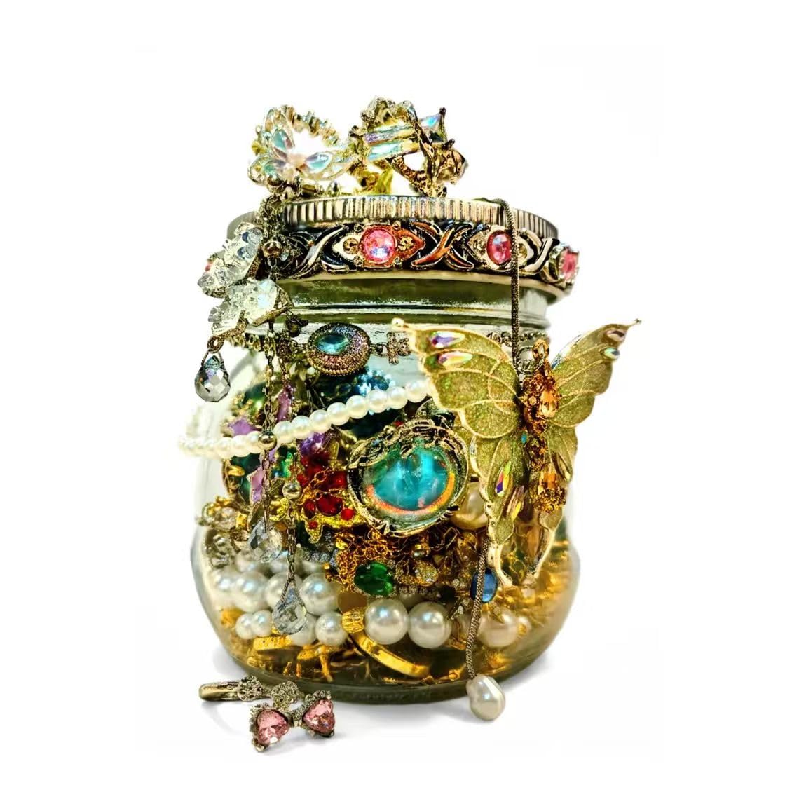 Mystery Jewelry Jar Bundle, boîte à bijoux vintage, boîte surprise pour femme, bagues de style hippie, bohème, collier, bracelet, boucles d'oreilles, pince à cheveux