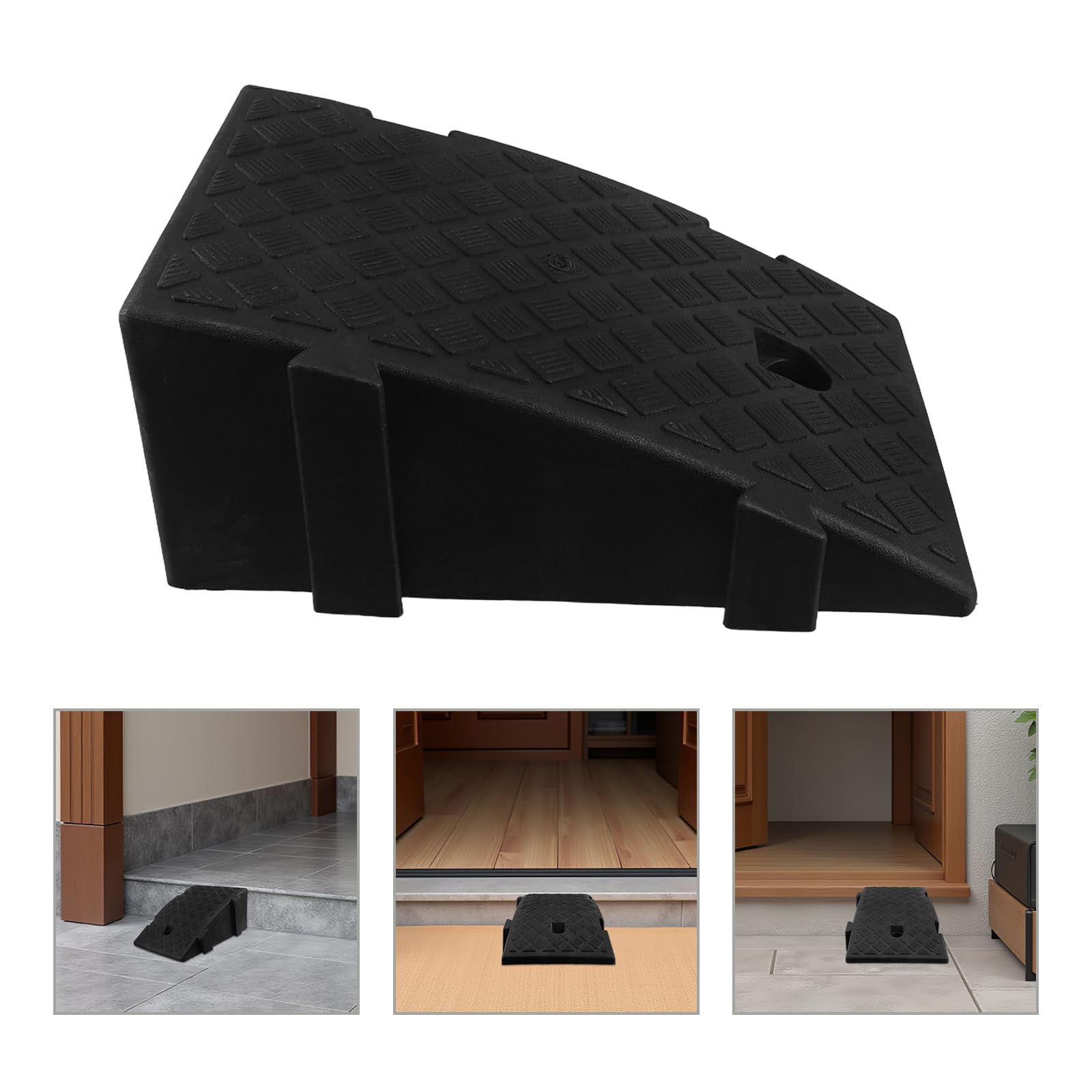 Ipetboom Rampa de Umbral Negra Antideslizante de 16 Cm Sistema de Anclaje para Silla de Ruedas y Cochecito, Rampa de Movilidad Portátil para Interior y Garaje