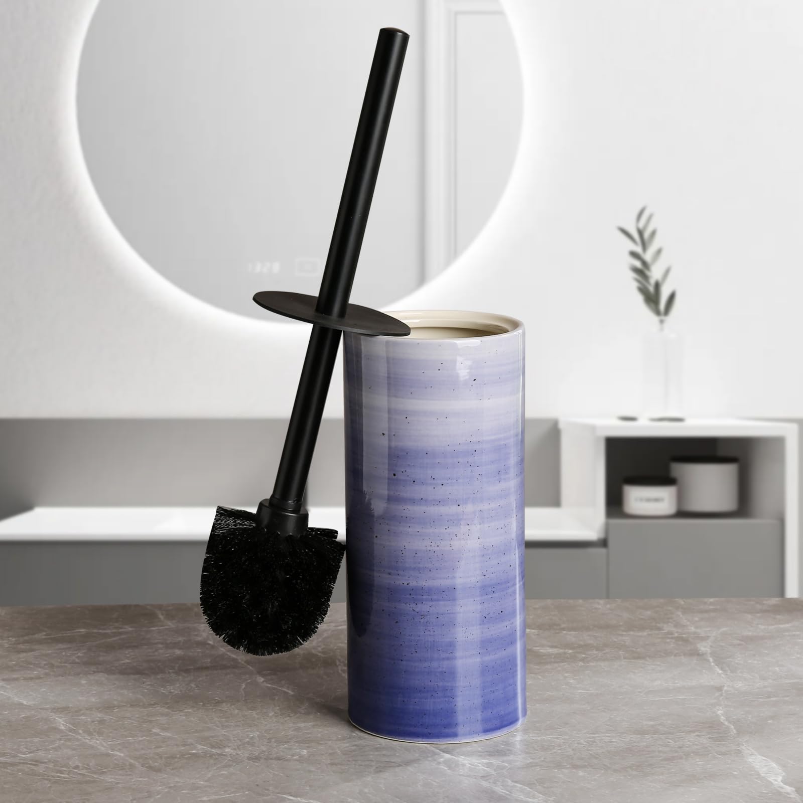 SURUI Toilet Brush Set, Ceramic Toilet Brush Set, Glossy Painted Creative Toilet Brush, Fresh Style (Purple)