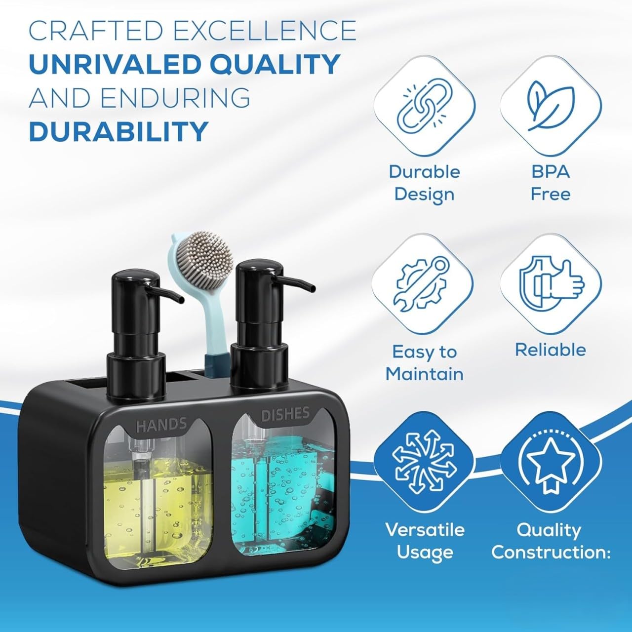 MeRaYo Dispensador de jabón para lavar a mano, dispensador de jabón líquido para fregadero de cocina, dispensador de líquido para lavado de platos, color negro