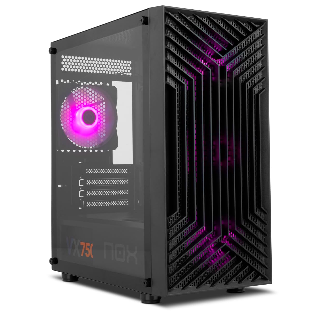 NOX XTREME PRODUCTS INFINITY EPSILON - Mid Tower M-ATX/ITX ARGB Rainbow, panel boczny ze szkła hartowanego, 4 zainstalowane wentylatory, kompatybilność z kartami graficznymi do 310 mm, USB 3.0, czarna