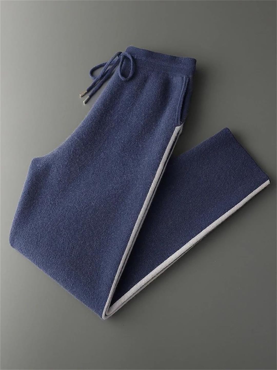 Men’S Cashmere Knit High Waist Straight Leg Pants Midweight Elastic Waistband Casual Trousers