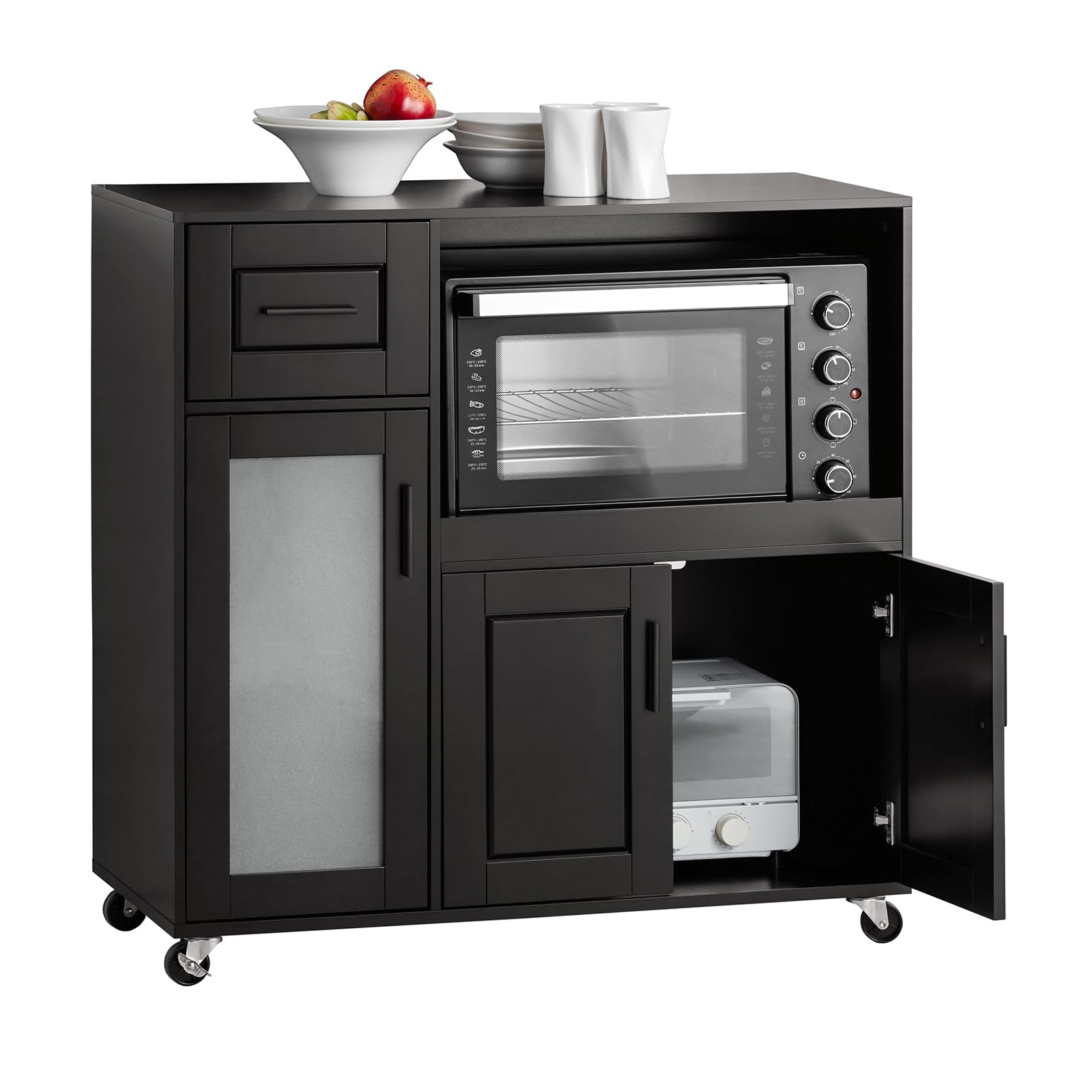 SoBuy Isla de Cocina con Ruedas, Mueble Auxiliar de Cocina, Desserte con Ruedas, Soporte para Microondas, Carrito Móvil para Sala de Comedor y Oficina en Casa 88,5 x 40 x 89 cm Negro FSB78-SCH