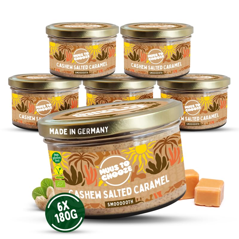 Muus to Chooze - Cashew Salted Caramel Brotaufstrich 6x180g – Aufstrich Vegan, Bio & Zusatzstofffrei – Mit Cashews, Kokosblütenzucker & Meersalz – Geschmeidige Textur – Ideal als Snack & Topping