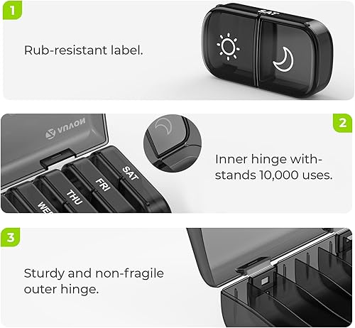 Miniatura 3 de AUVON Pastillero semanal XL 2 veces al día pastillero 7 días con diseño de apertura grande de un lado para un fácil relleno protección de privacidad