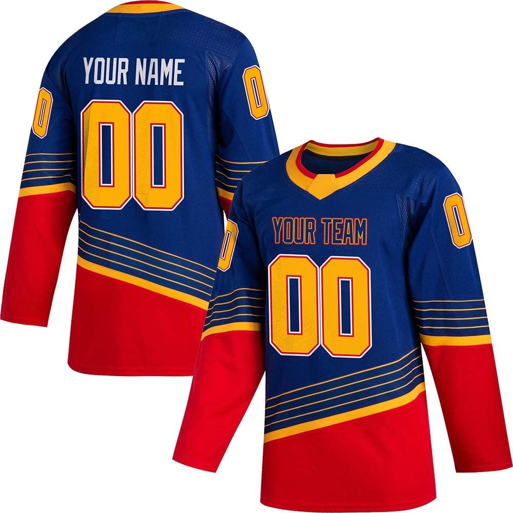 Custom Blue Hockey Jerseys for Men Women Youth Personalized Printed/Sewing Team Name Number S-5XL