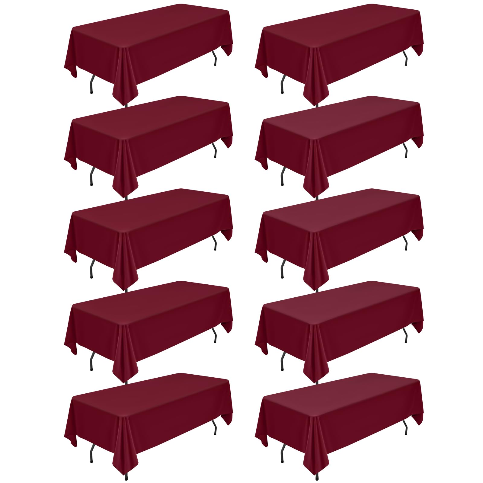 10 Packs Burgundy Polyester Tablecloth 60 x 102 inch Rectangle Table Cloth for 6 Foot Tables Wrinkle Resistant Washable Fabric Table Cover Polyester Brown Table Cloth for Party,Wedding, Banquet