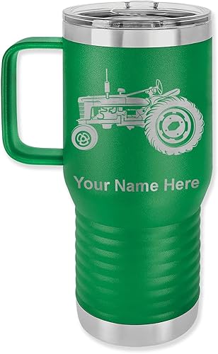 LaserGram Taza de viaje aislada al vacío de 20 onzas con asa, tractor Old Farm, grabado personalizado incluido (verde) disponible en Yaxa Colombia