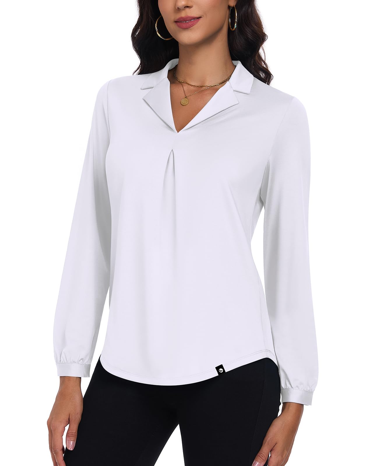 Soneven Camicia da donna a maniche lunghe, elegante, con scollo a V, da golf, da lavoro, casual, a tunica