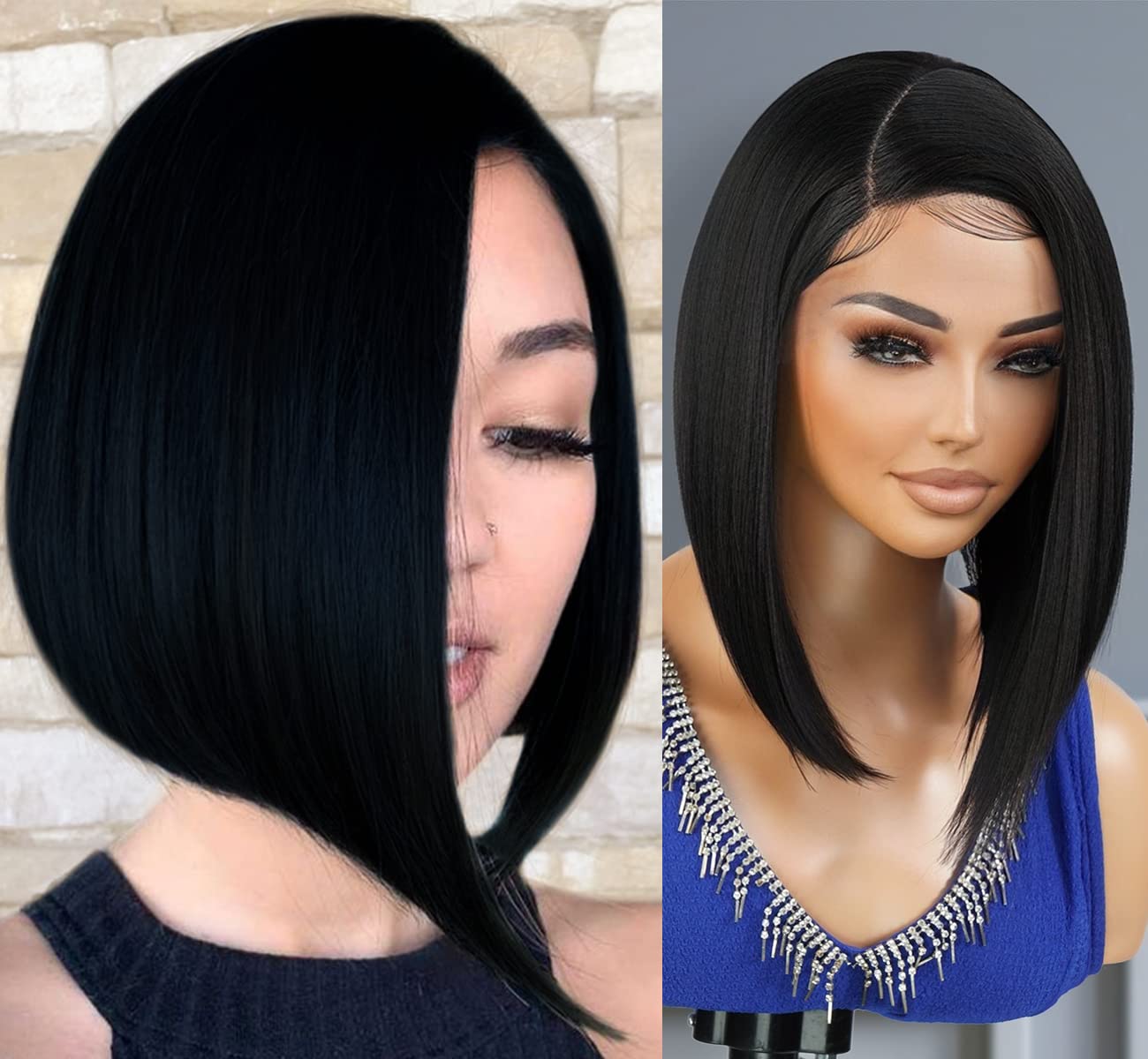 Asymmetric Wig SAME AS➡ 10 INCH FRONTAL ASYMMETRICAL BOB WIG NATURAL BLACK – Leeas  main image 4
