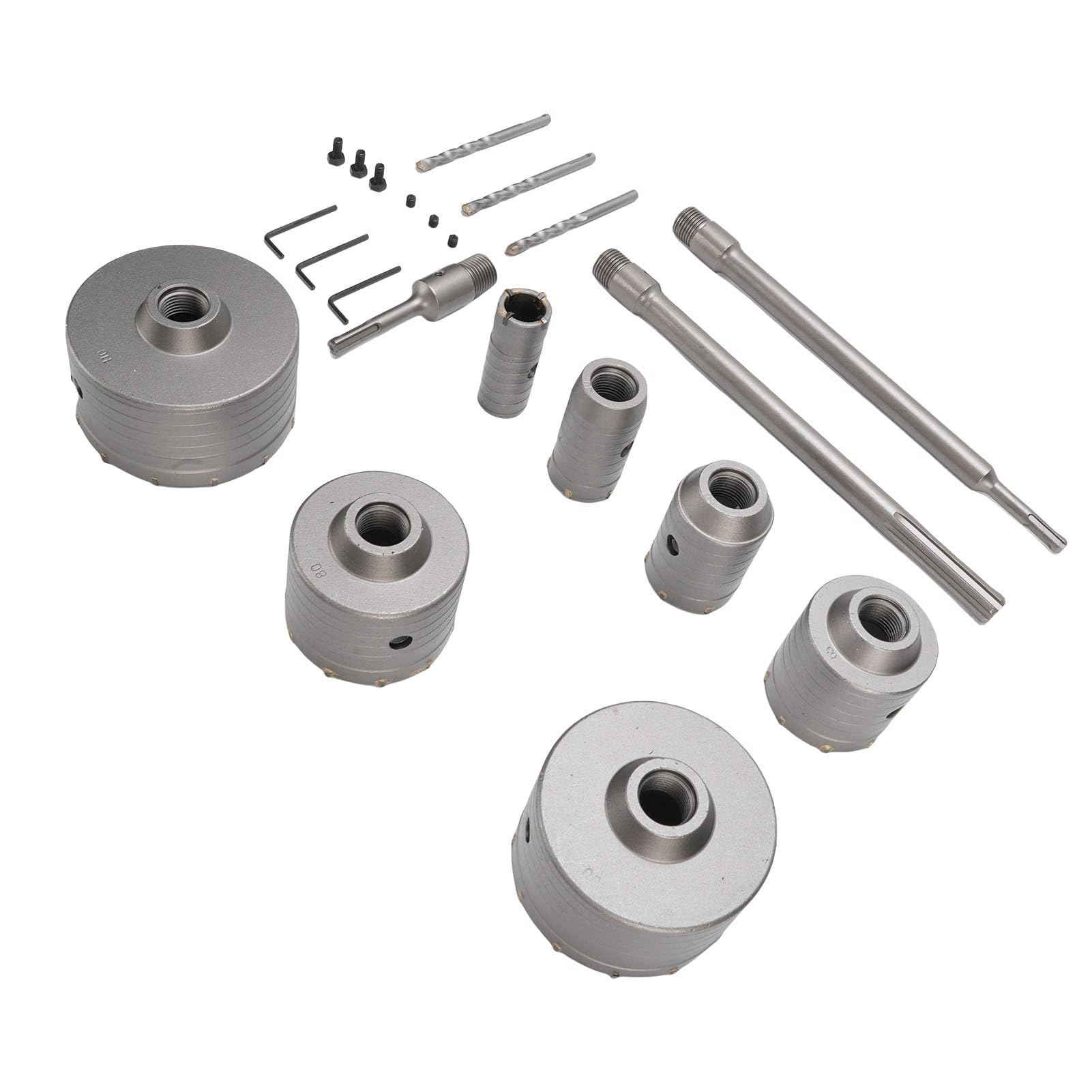 Bewinner Kit de Sierra Perforadora para Hormigón, 7 Piezas, 30-110 Mm, Cortador de Agujeros de Carburo de Acero de Tungsteno para Cemento de Pared de Ladrillo, con 3 Bielas para Perforación con