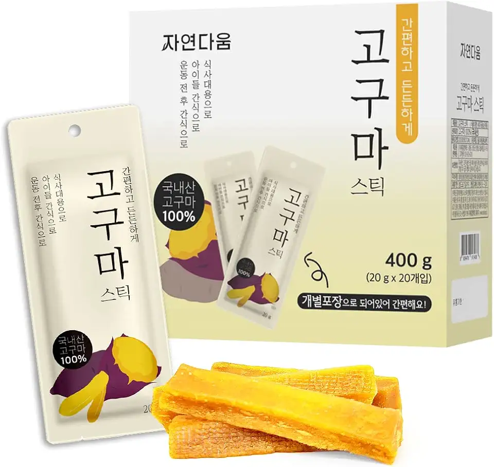 Korean Snacks, Sweet Potato LowCarb bar 20 Packs Individually Wrapped Healthy Korean Foods Natural Snacks Golf and travel Snacks to Enjoy Dried Natural 100% low calorie snack (0.7 Oz EA) Korean [Amazo