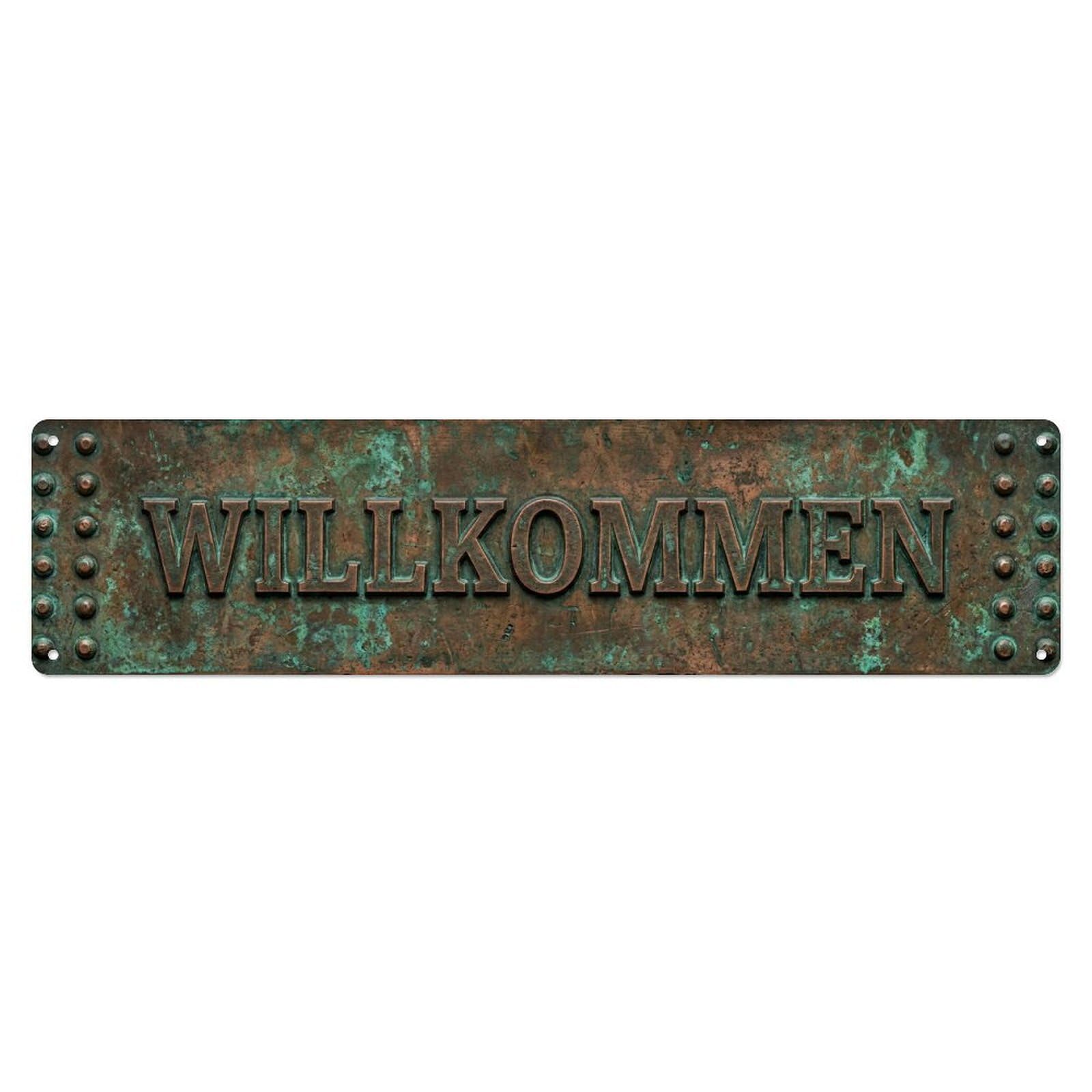 Copper Patina Vintage Industrial Welcome Metal Tin Sign