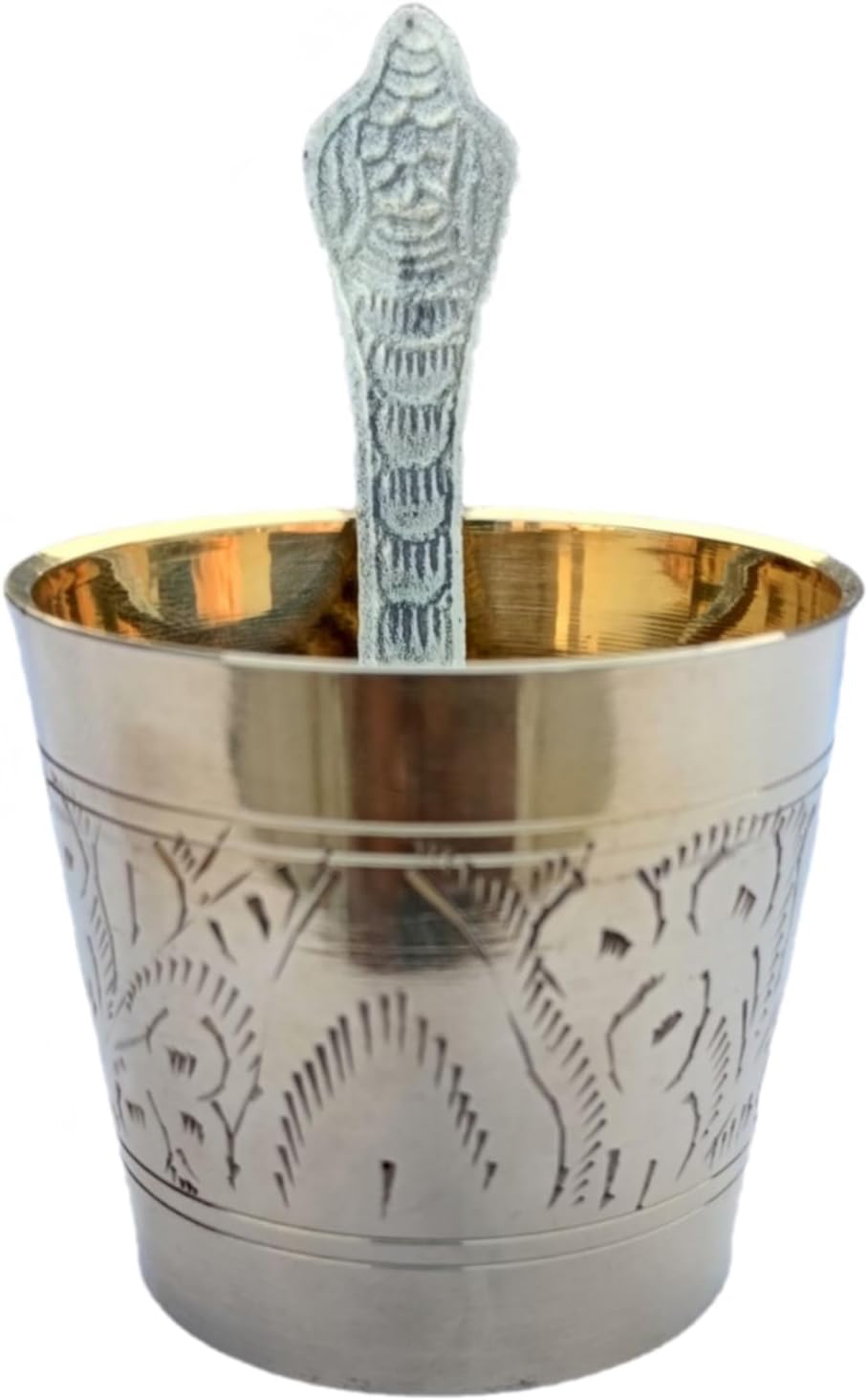 Brass Antique Panchpatra Set with Achamani | Indian Traditional Handcraft Panchpatra with Spoon for Pooja, Temple, Diwali (5cm)