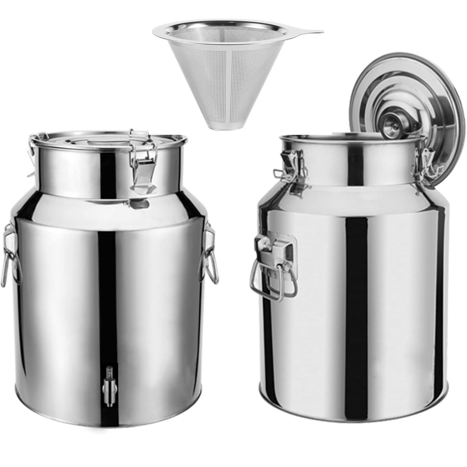 Jarra de leche de acero inoxidable con espiga y embudo, contenedor resistente para vino, cerveza, almacenamiento y transporte de agua, 6 galones